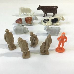 Vintage Train Scenery Figures O Scale Railroad Farm Animals & People 11 Pieces